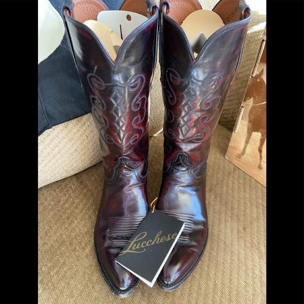Vintage Lucchese Goat Black Cherry Cowboy Boots